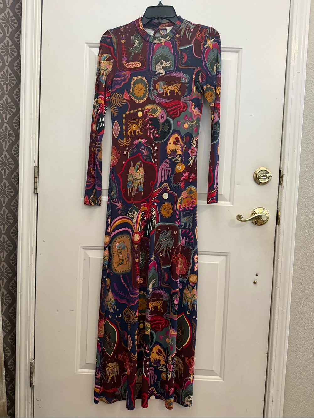 FARM Rio Artsy Surreal Land Long Sleeve Maxi Jersey Dress XS Maximalist - Picture 2 of 8